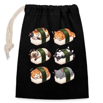 Kawaii Katze Sushi Nigiri Niedlich Neko Schlafend - Verschließbarer Geschenkbeutel aus Baumwolle (14x20cm) - Schwarz - Vorne