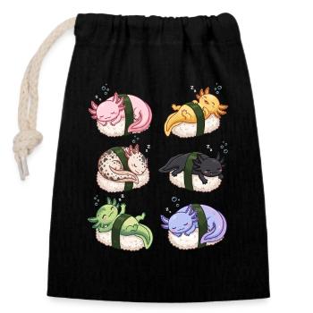 Kawaii Axolotls Sushi Nigiri Cute Anime Animals - Closable cotton gift bag (14x20cm) - black - Front