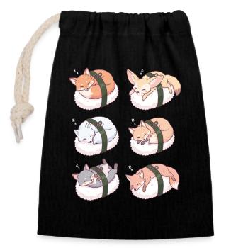 Kawaii Fox Sushi Nigiri Cute Sleeping Kitsune  - Closable cotton gift bag (14x20cm) - black - Front