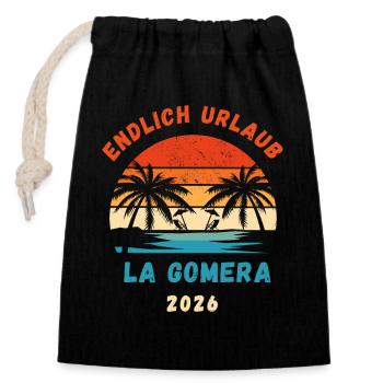 La Gomera Urlaub 2026 Kanaren Reise Outfit - Verschließbarer Geschenkbeutel aus Baumwolle (14x20cm) - Schwarz - Vorne
