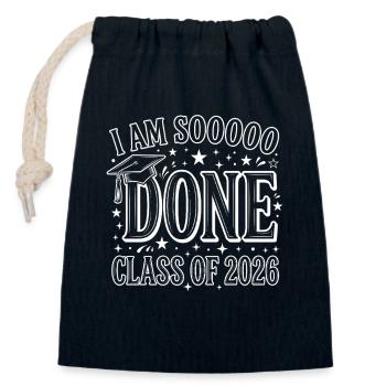 Remise des diplômes 2026 : Enfin TERMINÉ - Sac cadeau en coton avec cordon (14 x 20 cm) - bleu marine - Devant
