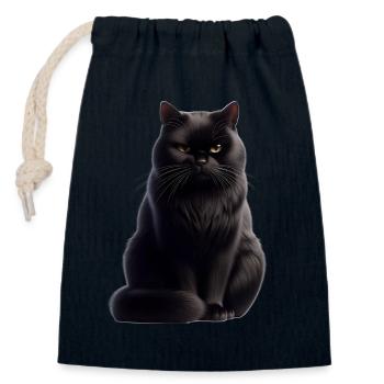 Schwarze Katze - Verschließbarer Geschenkbeutel aus Baumwolle (14x20cm) - Navy - Vorne