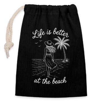 Beach Shirt Holiday Summer Sea Gift Women - Closable cotton gift bag (14x20cm) - black - Front