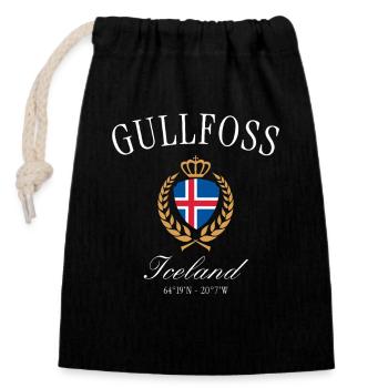 Gullfoss Island Wappen Krone – Reise Souvenir - Verschließbarer Geschenkbeutel aus Baumwolle (14x20cm) - Schwarz - Vorne
