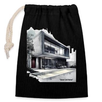 Maison moderne froide en pierre - Sac cadeau en coton avec cordon (14 x 20 cm) - noir - Devant