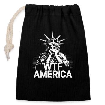 WTF America Statue of Liberty Satire - Closable cotton gift bag (14x20cm) - black - Front