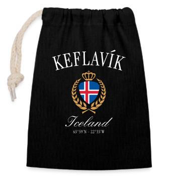 Keflavík Island Coat of Arms Crown – Travel Souvenir - Closable cotton gift bag (14x20cm) - black - Front