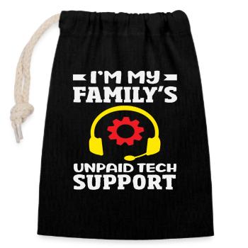 Der unbezahlte Tech Support der Familie - Verschließbarer Geschenkbeutel aus Baumwolle (14x20cm) - Schwarz - Vorne