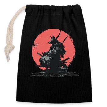 Wolf Samurai on Red Sun - Closable cotton gift bag (14x20cm) - black - Front