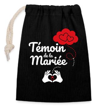 Témoin de la Mariée  - Sac cadeau en coton avec cordon (14 x 20 cm) - noir - Devant