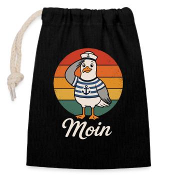 Moin Möwe Shirt Retro Nordsee - Verschließbarer Geschenkbeutel aus Baumwolle (14x20cm) - Schwarz - Vorne