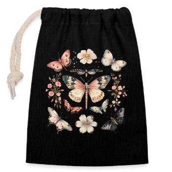 Papillon monarque Bohème Cottagecore - Sac cadeau en coton avec cordon (14 x 20 cm) - noir - Devant