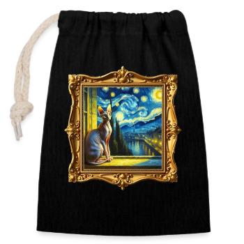 Sphynx Chat Nuit Étoilée - Sac cadeau en coton avec cordon (14 x 20 cm) - noir - Devant