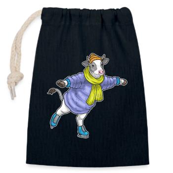 Kuh Eislaufen Schlittschuhe Wintersport - Verschließbarer Geschenkbeutel aus Baumwolle (14x20cm) - Navy - Vorne
