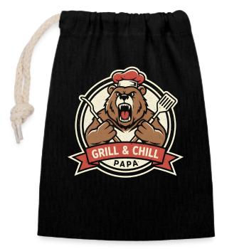 Vatertag Papa Geschenk Grillen Steak Grillkönig - Verschließbarer Geschenkbeutel aus Baumwolle (14x20cm) - Schwarz - Vorne
