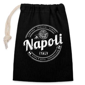 Neapel Italien mit Vesuv und Pizza Retro Souvenir - Verschließbarer Geschenkbeutel aus Baumwolle (14x20cm) - Schwarz - Vorne