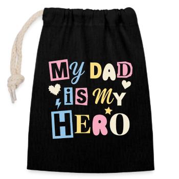 Mon père est mon héros - Douce fête des pères / cadeau d’enfant - Sac cadeau en coton avec cordon (14 x 20 cm) - noir - Devant