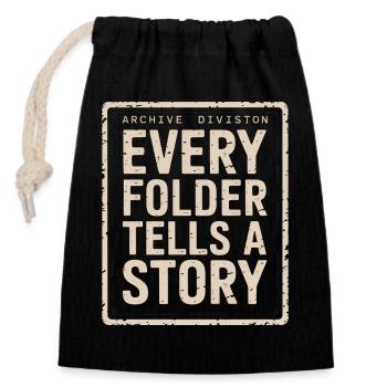 Chaque dossier raconte une histoire - Sac cadeau en coton avec cordon (14 x 20 cm) - noir - Devant