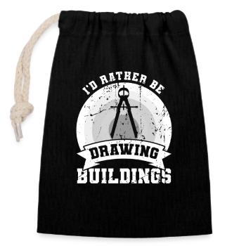 I'd rather draw buildings - Closable cotton gift bag (14x20cm) - black - Front