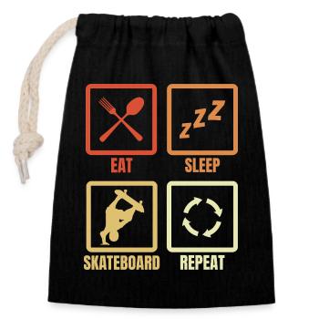 Essen Schlafen Skateboarden Wiederholen - Verschließbarer Geschenkbeutel aus Baumwolle (14x20cm) - Schwarz - Vorne