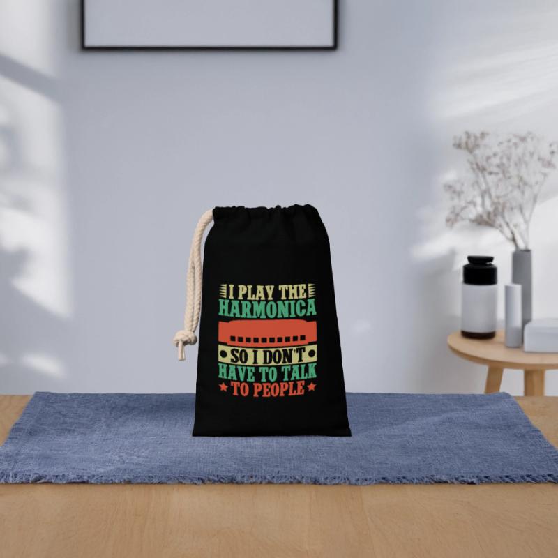 Funny Harmonica Player I Play Don ́t Talk Harmonica Closable cotton gift bag (14x20cm)