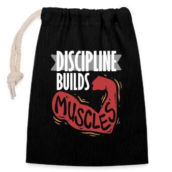 La discipline du coach sportif développe les muscles - Sac cadeau en coton avec cordon (14 x 20 cm) - noir - Devant