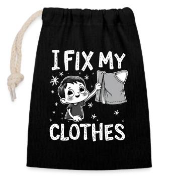 I Fix My Clothes Sichtbare Reparatur - Verschließbarer Geschenkbeutel aus Baumwolle (14x20cm) - Schwarz - Vorne