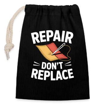 Repair Dont Replace Sichtbare Reparatur - Verschließbarer Geschenkbeutel aus Baumwolle (14x20cm) - Schwarz - Vorne