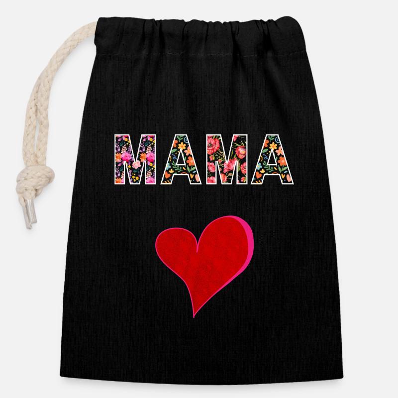 Mama Blumen Design Muttertag Geschenk Liebe - Verschließbarer Geschenkbeutel aus Baumwolle (14x20cm) - Schwarz