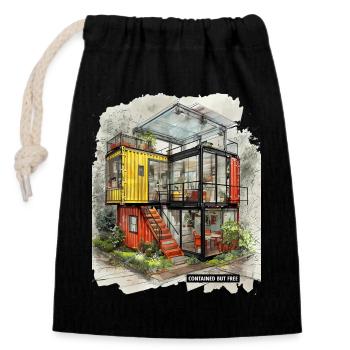 CONTAINED BUT FREE - Modern Shipping Container Art - Closable cotton gift bag (14x20cm) - black - Front
