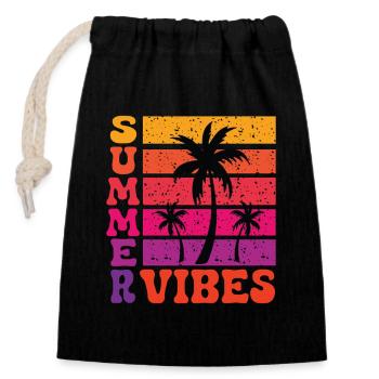 Ambiances estivales Palmiers Plage rétro de soleil - Sac cadeau en coton avec cordon (14 x 20 cm) - noir - Devant