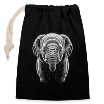 Éléphant - Sac cadeau en coton avec cordon (14 x 20 cm) - noir - Devant