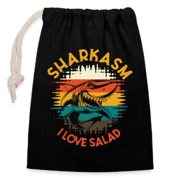 Sharkasm J’adore l’humour rétro de requin à la salade - Sac cadeau en coton avec cordon (14 x 20 cm) - noir - Devant