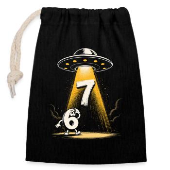 UFO-Lichtstrahl über Zahl 6 7 Meme - Verschließbarer Geschenkbeutel aus Baumwolle (14x20cm) - Schwarz - Vorne