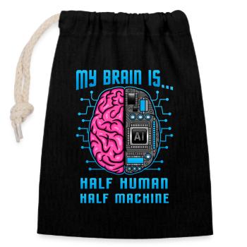 Half Human Half Machine Brain AI Graphic - Closable cotton gift bag (14x20cm) - black - Front