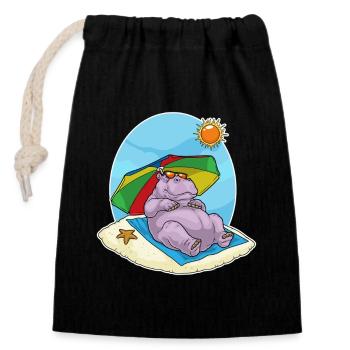 Nilpferd Strand Sonnenschirm Sommer - Verschließbarer Geschenkbeutel aus Baumwolle (14x20cm) - Schwarz - Vorne