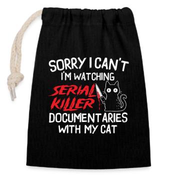 Watching Serial Killer Docs With Cat - Closable cotton gift bag (14x20cm) - black - Front