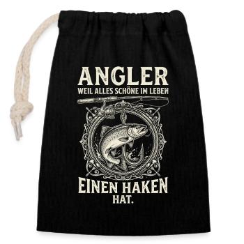 Angler Weil Alles Schoene Im Leben Einen Haken Hat - Verschließbarer Geschenkbeutel aus Baumwolle (14x20cm) - Schwarz - Vorne