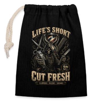 Barber Barbier coupé frais - Sac cadeau en coton avec cordon (14 x 20 cm) - noir - Devant