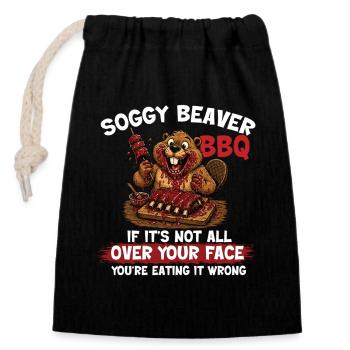 Weicher Biber-BBQ Lustiger Pitmaster - Verschließbarer Geschenkbeutel aus Baumwolle (14x20cm) - Schwarz - Vorne