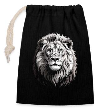 Tête de lion - Sac cadeau en coton avec cordon (14 x 20 cm) - noir - Devant