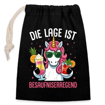 Die Lage Ist Besaufniserregend Einhorn  - Verschließbarer Geschenkbeutel aus Baumwolle (14x20cm) - Schwarz - Vorne