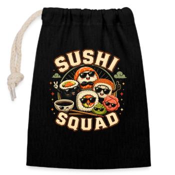 Sushi Troupe Funny Japanese Food Sashimi Li - Closable cotton gift bag (14x20cm) - black - Front