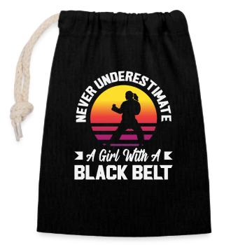 Black Belt Karate Martial Arts Retro Girl - Closable cotton gift bag (14x20cm) - black - Front
