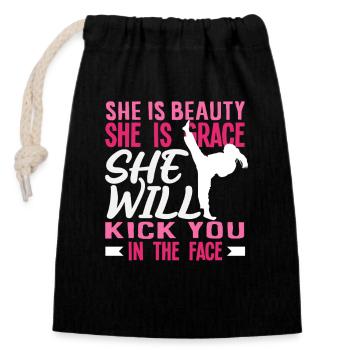 Karate Girl Beauty Grace Kicks In The Face - Closable cotton gift bag (14x20cm) - black - Front