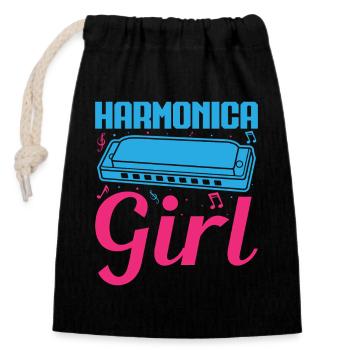 Funny Harmonica Player Girl Harmonica - Closable cotton gift bag (14x20cm) - black - Front