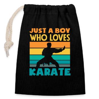Just a boy who loves karate retro martial arts - Closable cotton gift bag (14x20cm) - black - Front