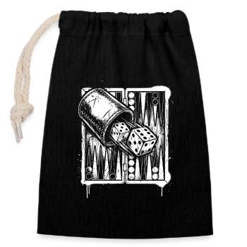 Backgammon | Jeu de société | Don - Sac cadeau en coton avec cordon (14 x 20 cm) - noir - Devant