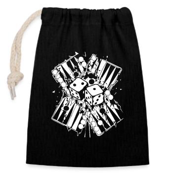 Backgammon | Jeu de société | Don - Sac cadeau en coton avec cordon (14 x 20 cm) - noir - Devant