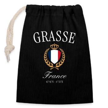 Grasse Frankreich Wappen Krone – Reise Souvenir - Verschließbarer Geschenkbeutel aus Baumwolle (14x20cm) - Schwarz - Vorne